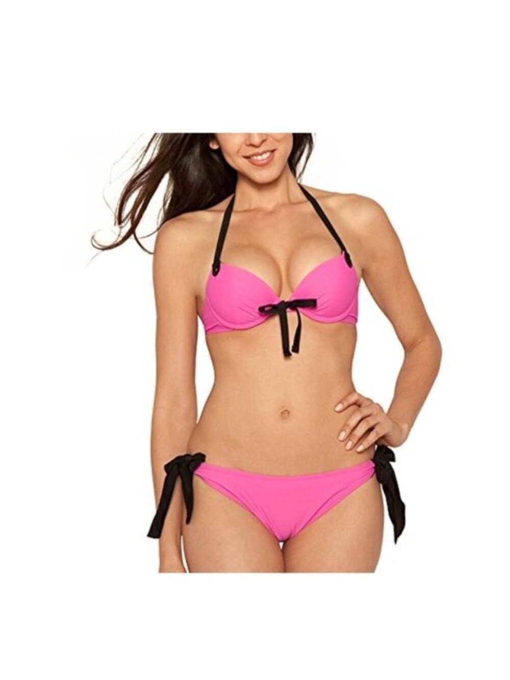 Smart & sexy Pink and Black Women's Halter Bikini Bows Tie S/34B